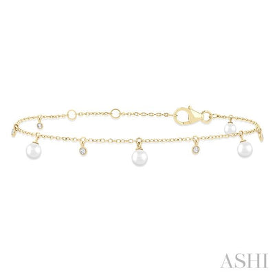 Pearl & Diamond Station Chain Bracelet