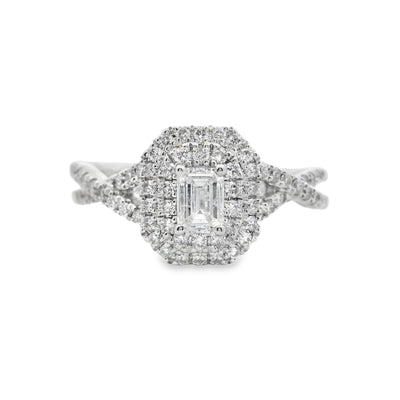Emerald-cut Diamond Halo Engagement Ring