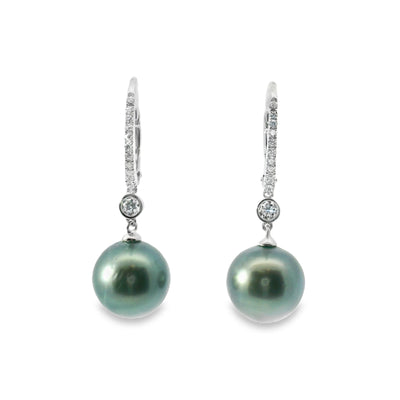 Tahitian Pearl & Diamond Drop Earrings