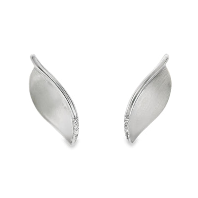 Sterling Silver Diamond Leaf Earrings