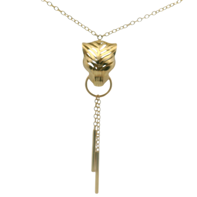 Green Enamel Tiger Head Necklace