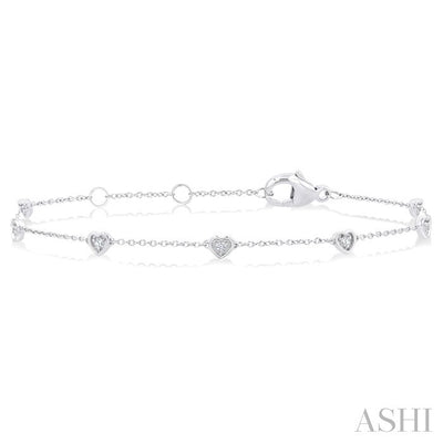 Heart Shape Bezel Set Petite Diamond Station Chain Bracelet