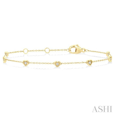 Heart Shape Bezel Set Petite Diamond Station Chain Bracelet