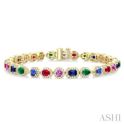 Mixed Shape Gemstone & Halo Diamond Bracelet