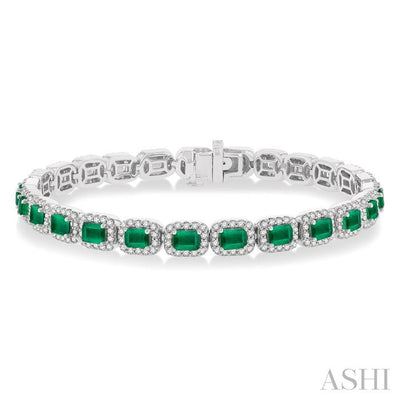 Emerald Shape Gemstone & Halo Diamond Bracelet