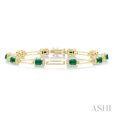 Emerald Shape Gemstone Halo Diamond Bracelet