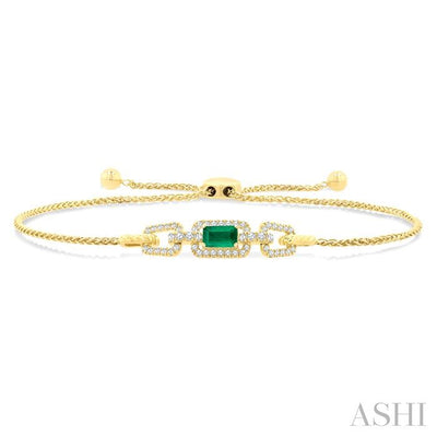 Emerald Shape Gemstone & Diamond Lariat Bracelet