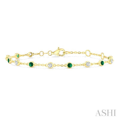 Bezel Gemstone & Diamond Station Chain Bracelet