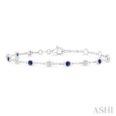 Bezel Gemstone & Diamond Station Chain Bracelet