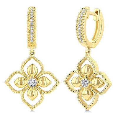 Floral Diamond Drop Huggie Earrings