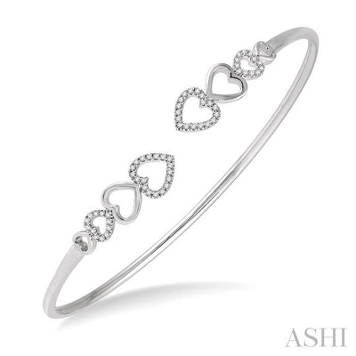 Stackable Heart Shape Diamond Flex Open Cuff Bangle