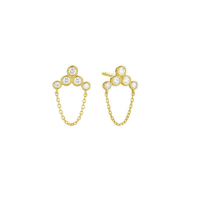 Diamond Bezel Stud Chain Earrings
