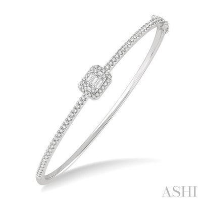Emerald Shape Halo Fusion Diamond Fashion Bangle