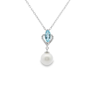 Pearl, Blue Topaz & Diamond Pendant
