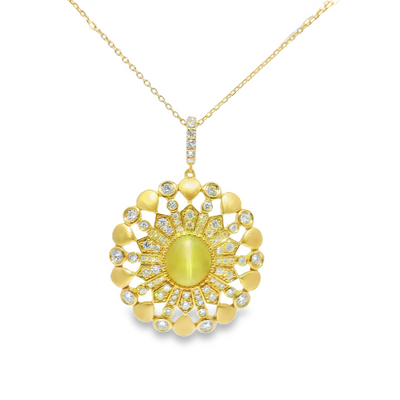 Cat's Eye Chrysoberyl & Diamond Medallion Pendant