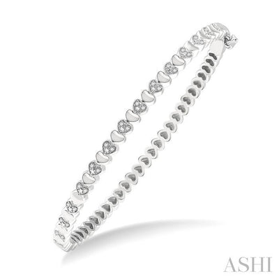Silver Puffed Heart Shape Diamond Bangle