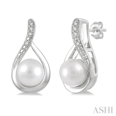 Silver Pearl Diamond Earrings