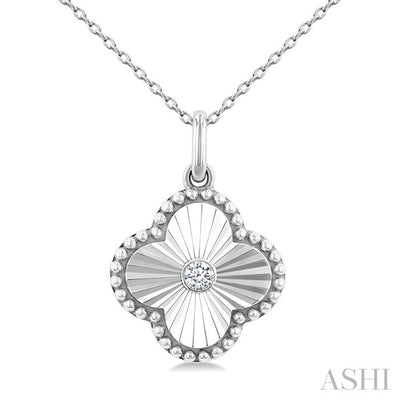 Silver Clover Fluted Medallion Petite Diamond Fashion Pendant