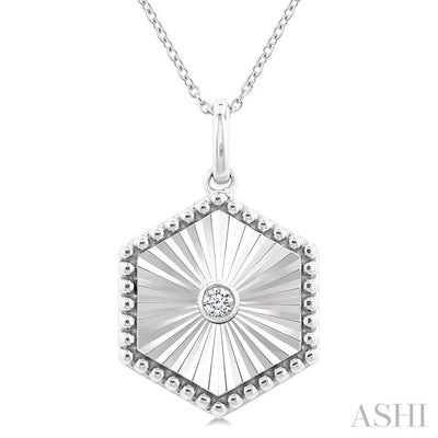 Silver Hexagon Shape Fluted Medallion Diamond Pendant