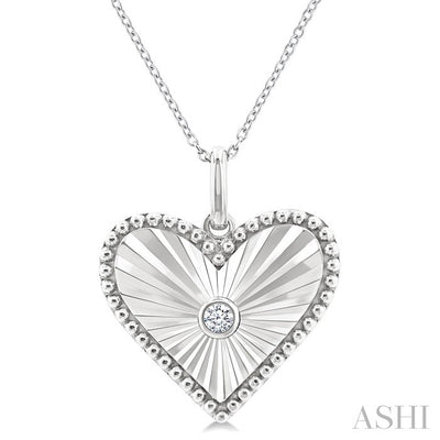 Silver Heart Shape Fluted Medallion Diamond Pendant