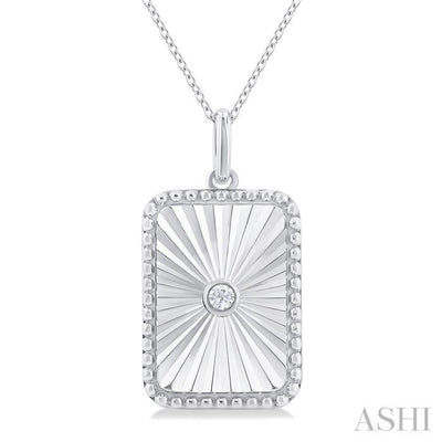 Silver Rectangular Shape Fluted Medallion Diamond Pendant