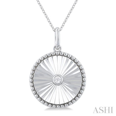 Silver Circle Shape Fluted Medallion Diamond Pendant