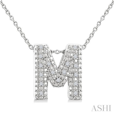 Silver Bubble 'M' Initial Diamond Pendant