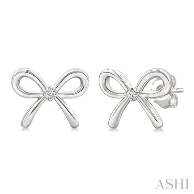 Silver Bow Diamond Fashion Earrings