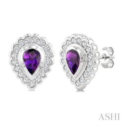 Silver Bold Pear Shape Gemstone Earrings
