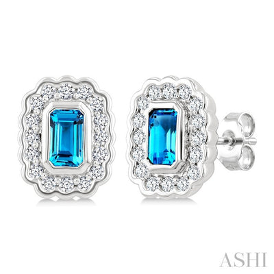 Silver Bold Emerald Shape Gemstone Earrings