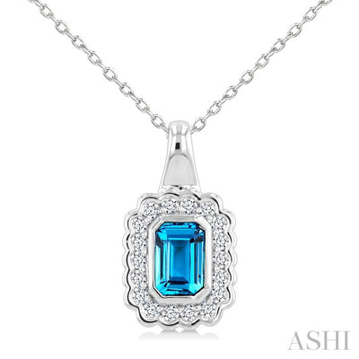 Silver Bold Emerald Shape Gemstone Pendant
