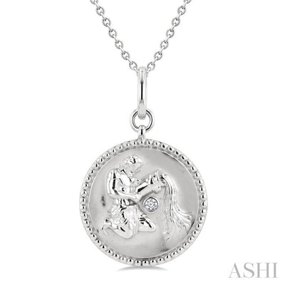 Silver Aquarius Zodiac Medallion Pendant