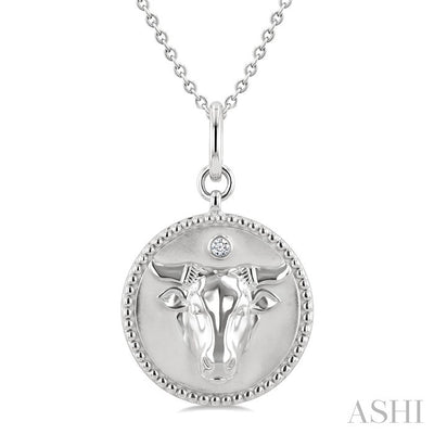 Silver Taurus Zodiac Medallion Pendant