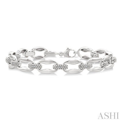 Silver Bold Oval Shape Link Diamond Fashion Bracelet