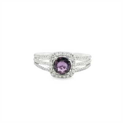 GIA Certified Unheated Purple Sapphire & Diamond Halo Ring