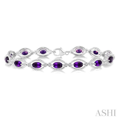 Silver Oval Shape Gemstone & Diamond Bracelet
