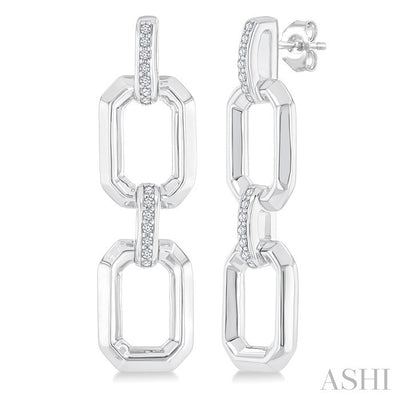 Silver Bold Rectangular Shape Link Diamond Fashion Earrings
