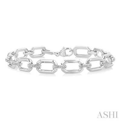 Silver Bold Rectangular Shape Link Diamond Fashion Bracelet