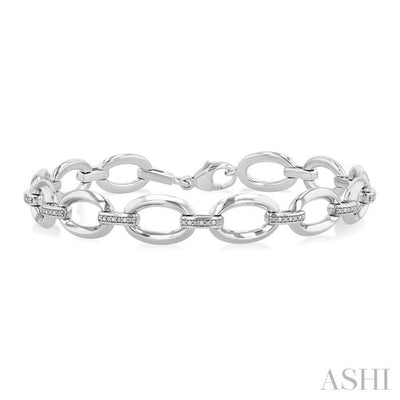Silver Bold Oval Shape Link Diamond Fashion Bracelet