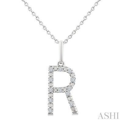 Silver Block 'R' Initial Diamond Pendant