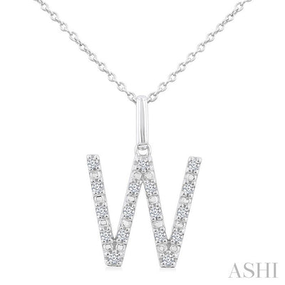 Silver Block 'W' Initial Diamond Pendant