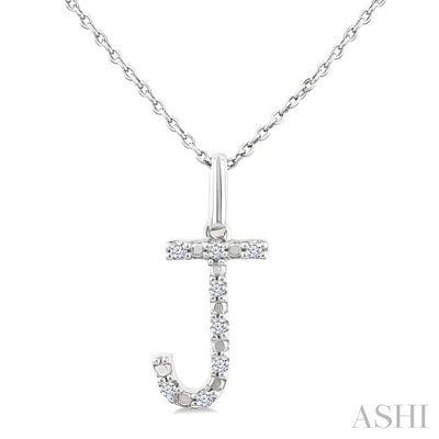 Silver Block 'J' Initial Diamond Pendant