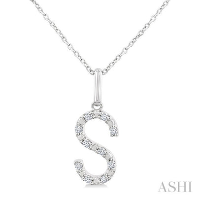 Silver Block 'S' Initial Diamond Pendant
