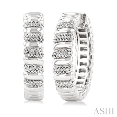 Silver Bold Ribbed Diamond Hoop Fashion Earrings