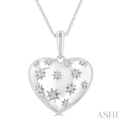 Silver Bold Puffed Heart Shape Diamond Pendant