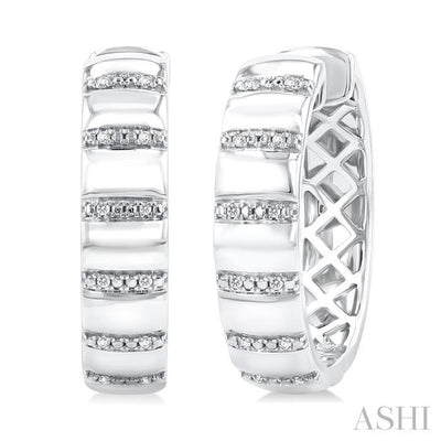 Silver Bold Ribbed Diamond Fashion Hoop Earrings