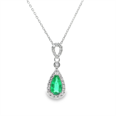 Emerald & Diamond Halo Pendant