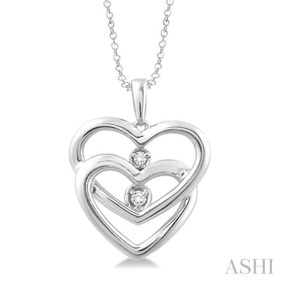 Silver Twin Heart Shape Diamond Fashion Pendant