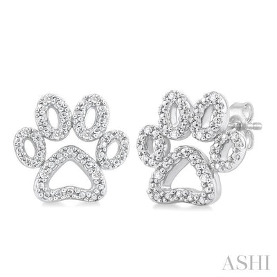 Silver Dog Paw Diamond Fashion Earrings