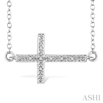 Silver Sideway Cross Diamond Fashion Pendant